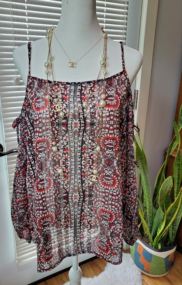 1. STATE sheer blouse with sleeves and peep shoulders size L